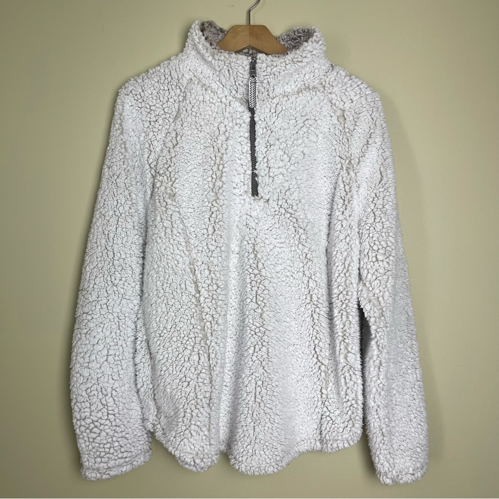 Cozy Sherpa Chunky Blanket Quarter Zip Sweater Jacket Size XL